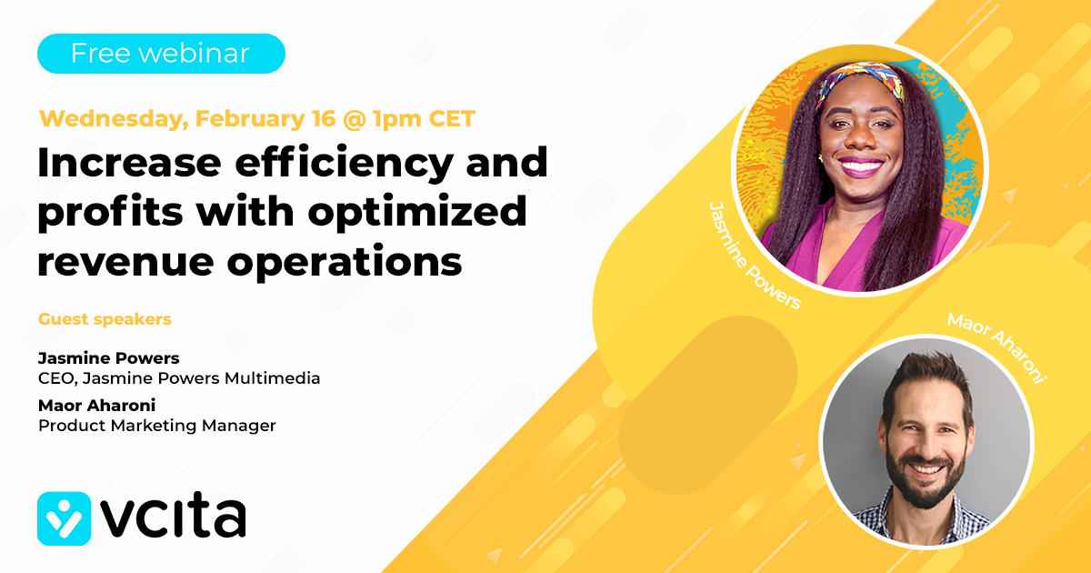 Jasmine Powers, CEO of RevOps agency Jasmine Powers Multimedia and Maor Aharoni, Product Marketing Manager at all-in-one business management SaaS, vCita ,will present the Increase efficient and profits with optimized revenue operations webinar on 2/16/22 at 1pm Eastern.